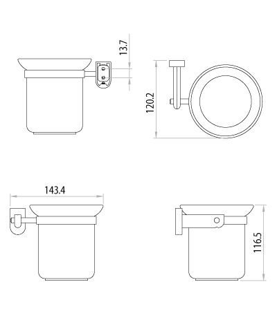 Омега Аксессуары для ванной, ершик для унитаза с держателем (стакан-стекло), хром LM3137C